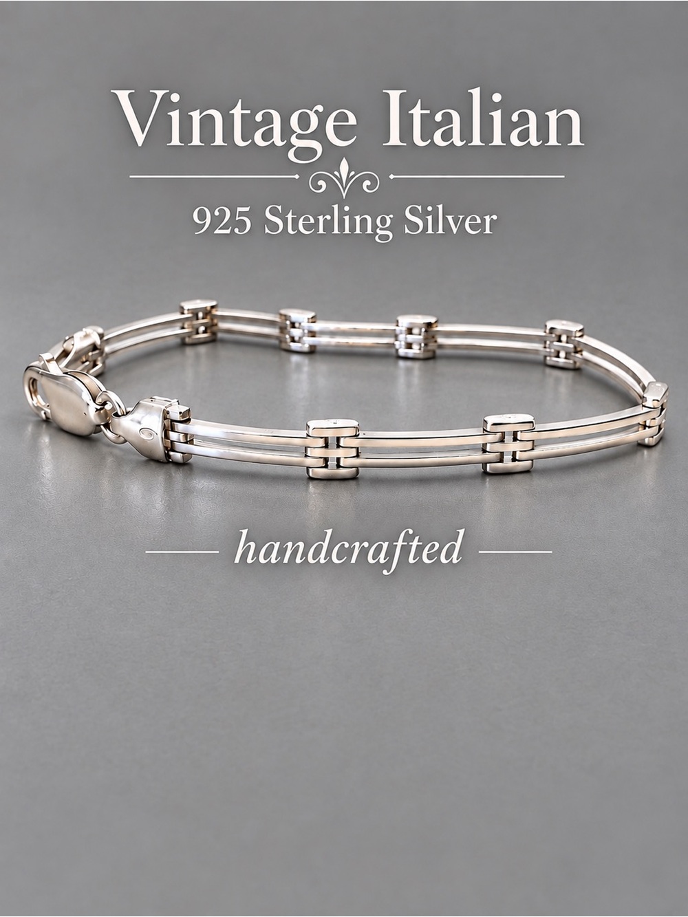 VINTAGE Sterling Silver 925 Petite Double Bar Gate Link Chain Bracelet ITALY